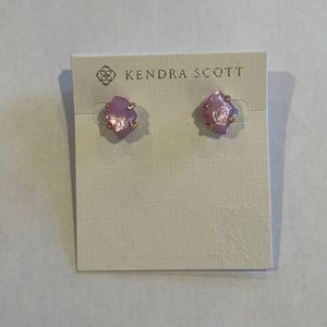 Kendra Scott rose gold Inaiyah stud earrings with light oink/purple stone
